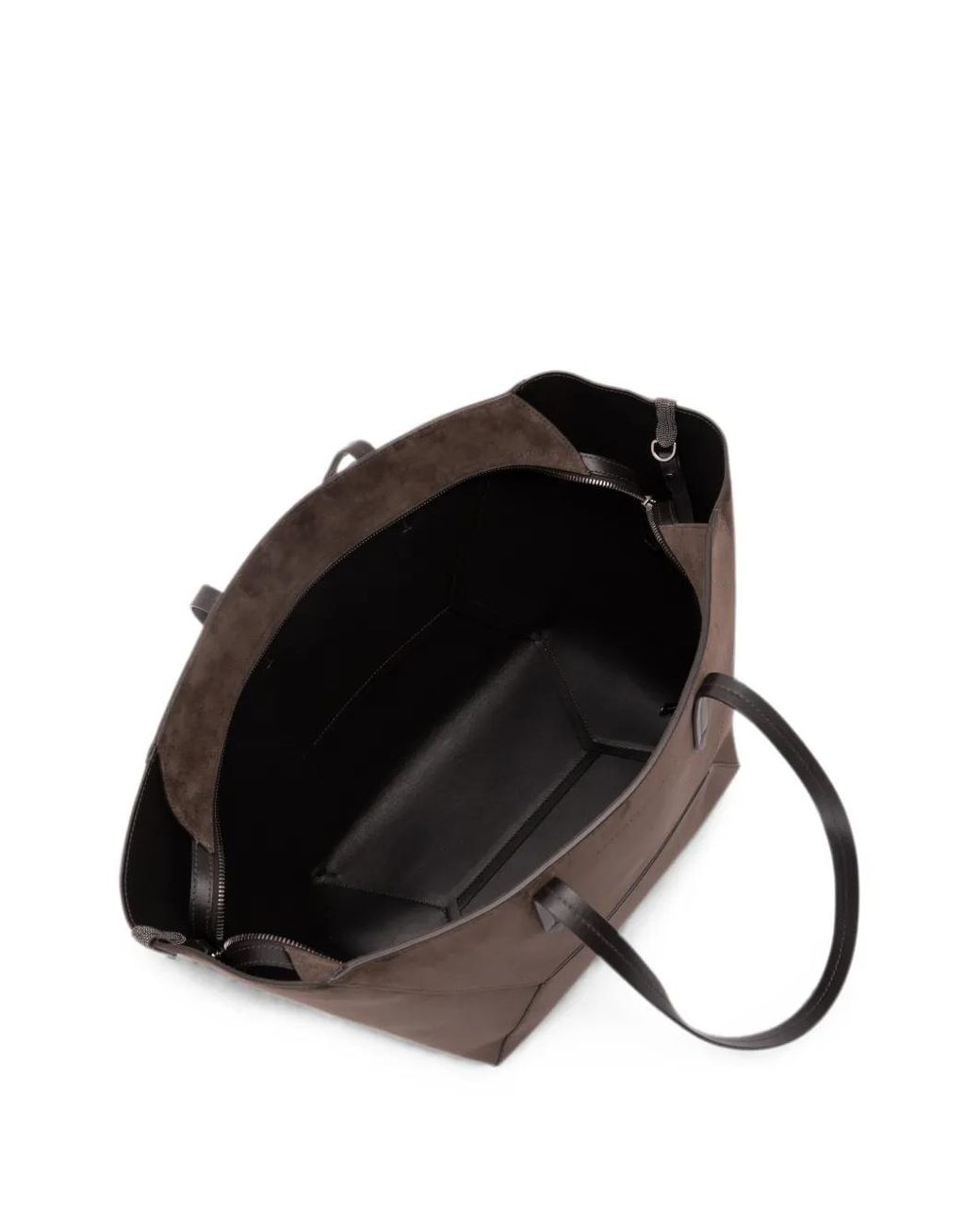Brunello Cucinelli Brown Sac Cabas À Empiècements En Daim