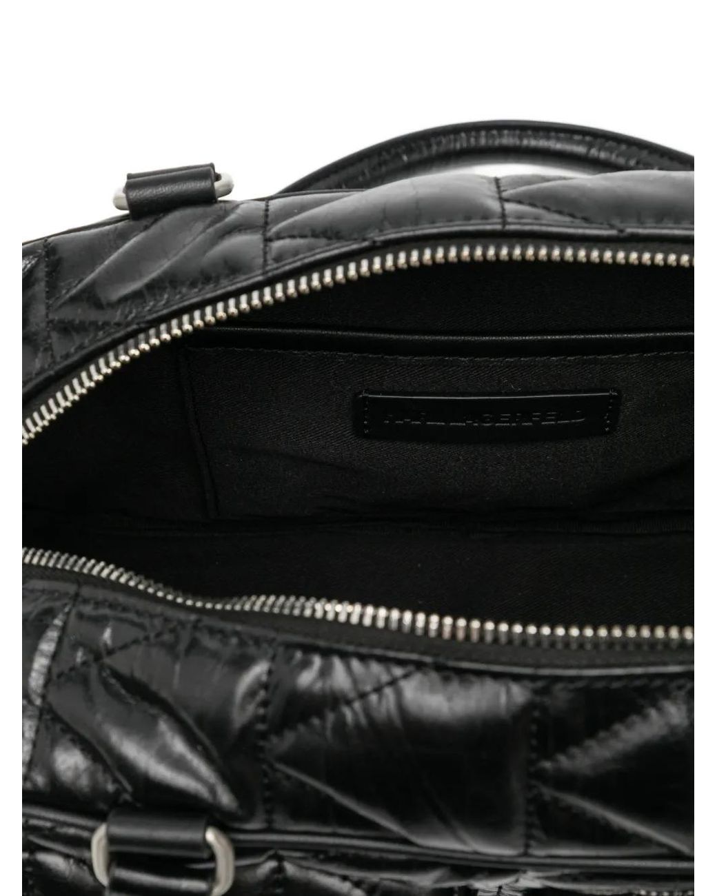 Karl Lagerfeld Black Kkuilt Pockets Md Bowling Bag