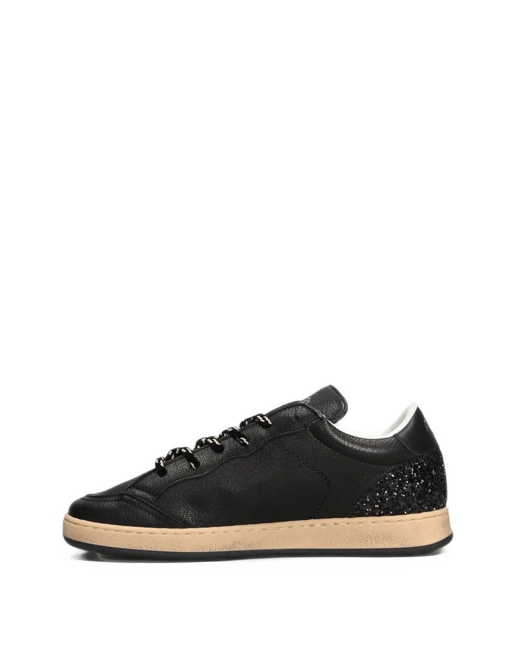 AMA BRAND Black Glitter-Patch Leather Low-Top Sneakers