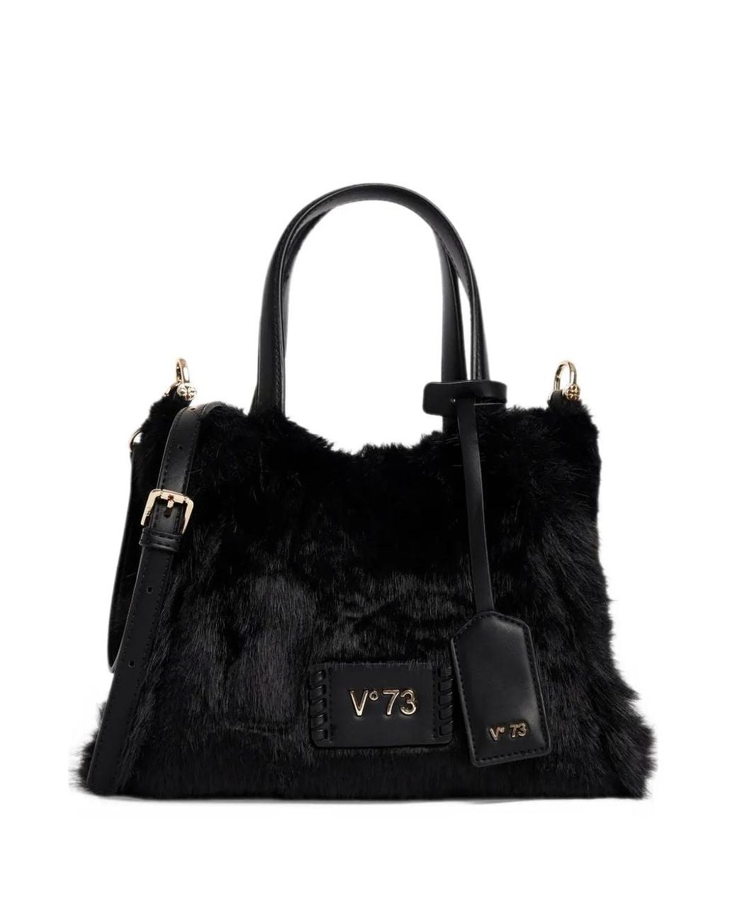 V73 Black Smeraldo Faux-Fur Tote Bag