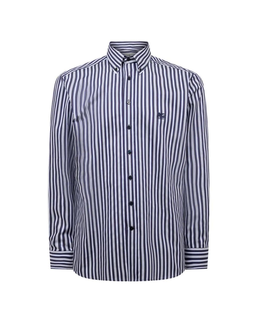 Etro Blue Striped Button-Down Cotton Shirt for men