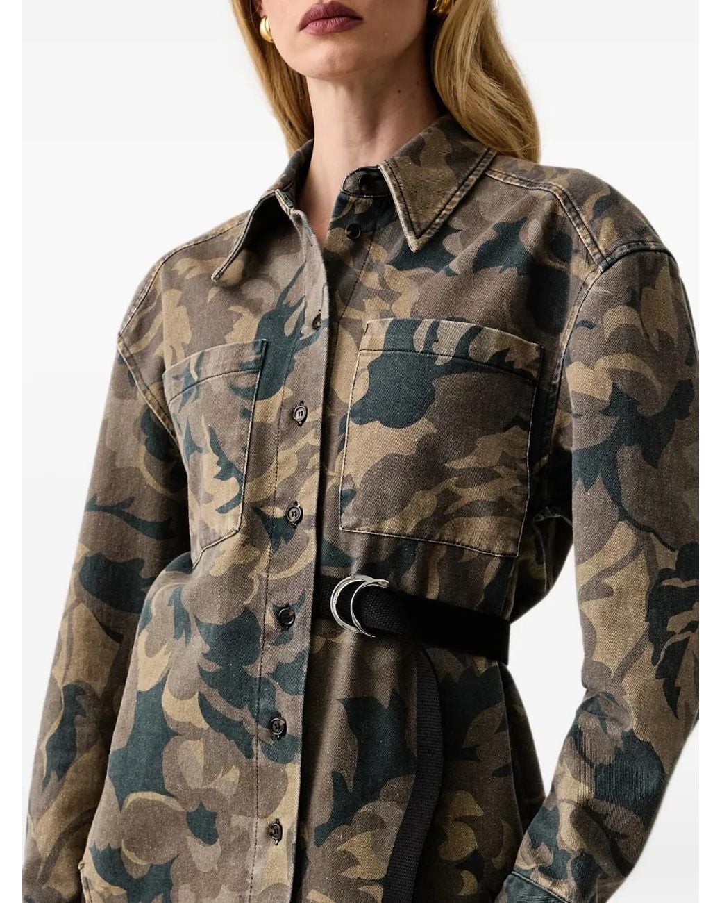 Pinko Black Camouflage-Print Belted Shirt