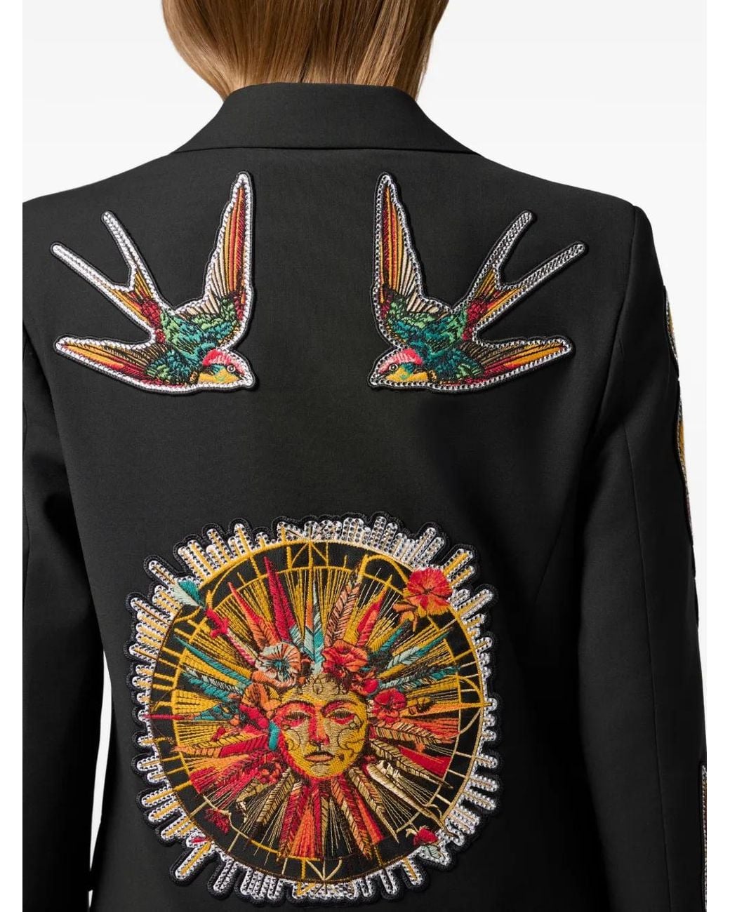 Philipp Plein Black Buttoned Embroidered Blazer