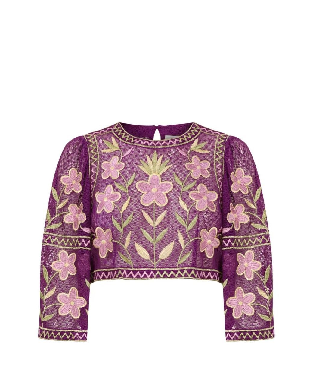Antik Batik Purple Carioca Floral-Embroidered Top