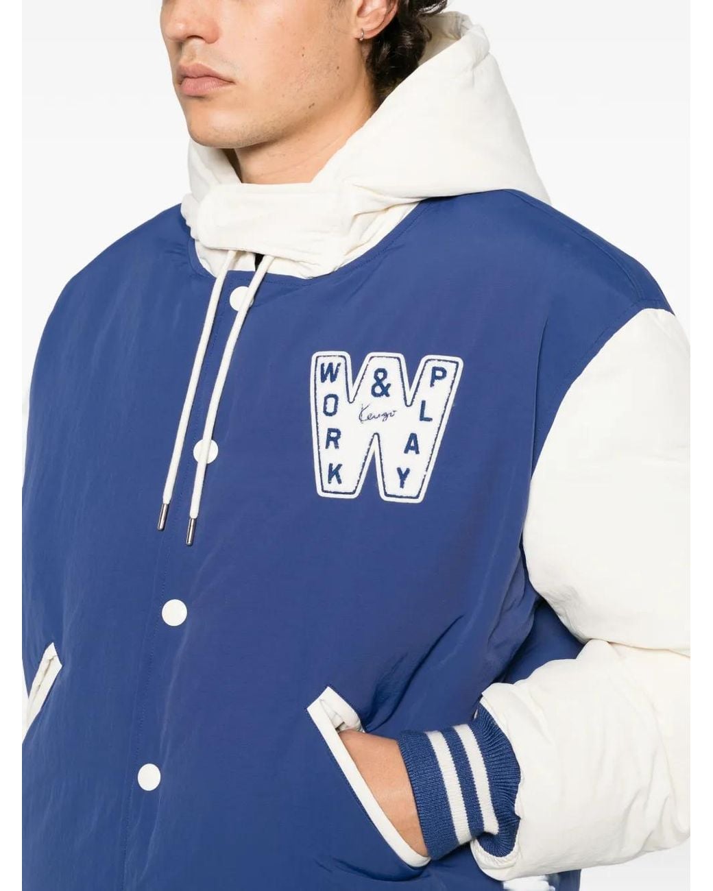 KENZO Blue Work And Play Down Hooded Jacket for men