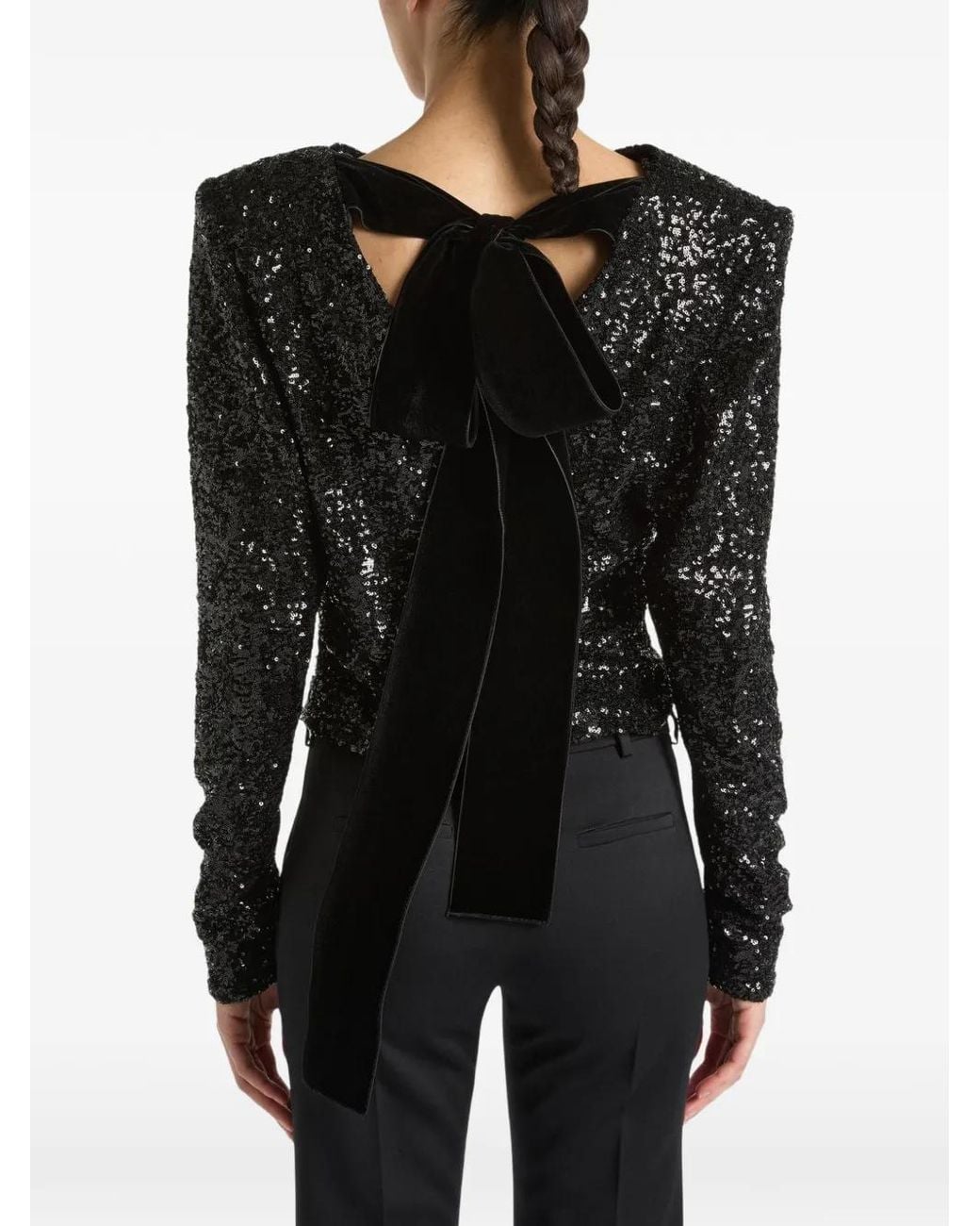 Balmain Black Sequinned Top With Bow