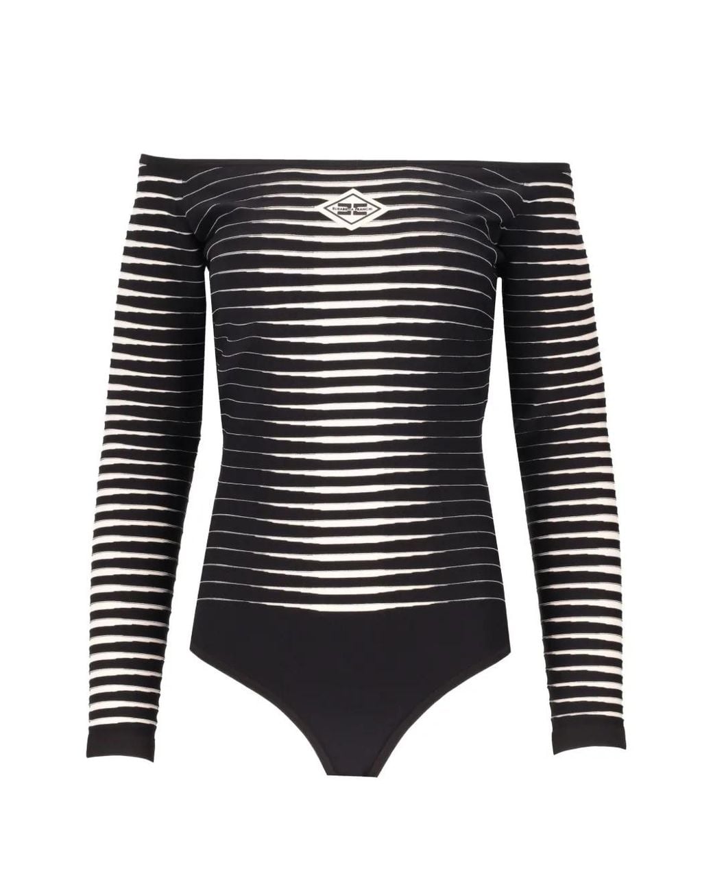 Elisabetta Franchi Black Knit Bodysuit With Jacquard Zebra