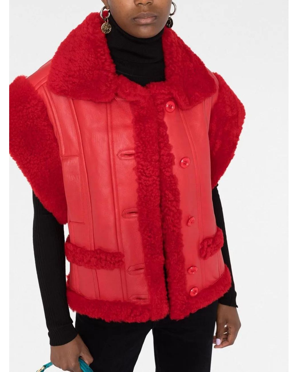 Philipp Plein Red Gothic Plein Buttoned Shearling Vest