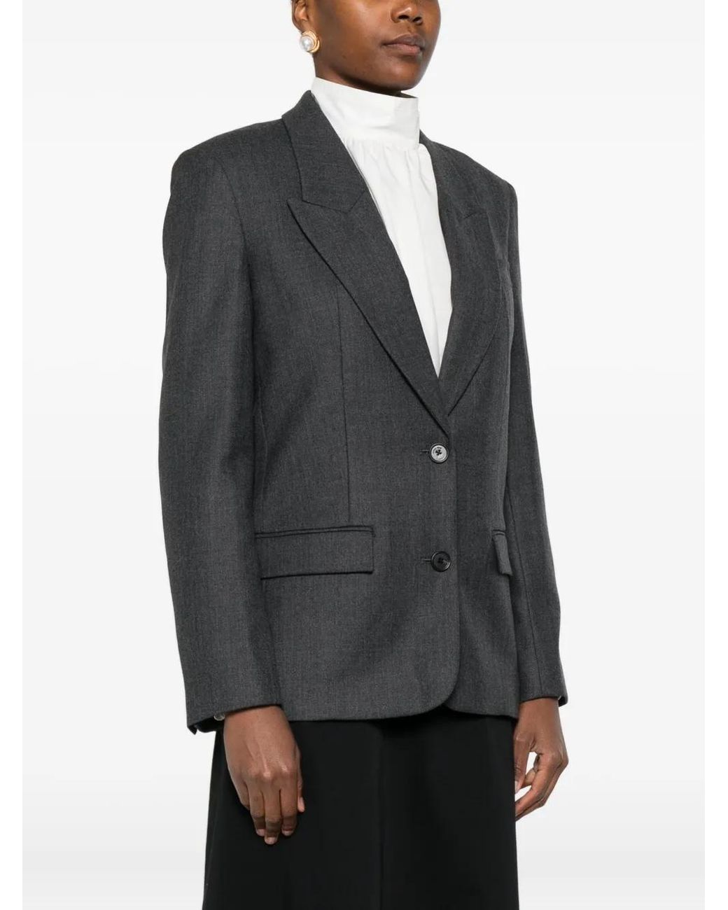 Anine Bing Gray "Ross" Single-Breasted Blazer Jacket