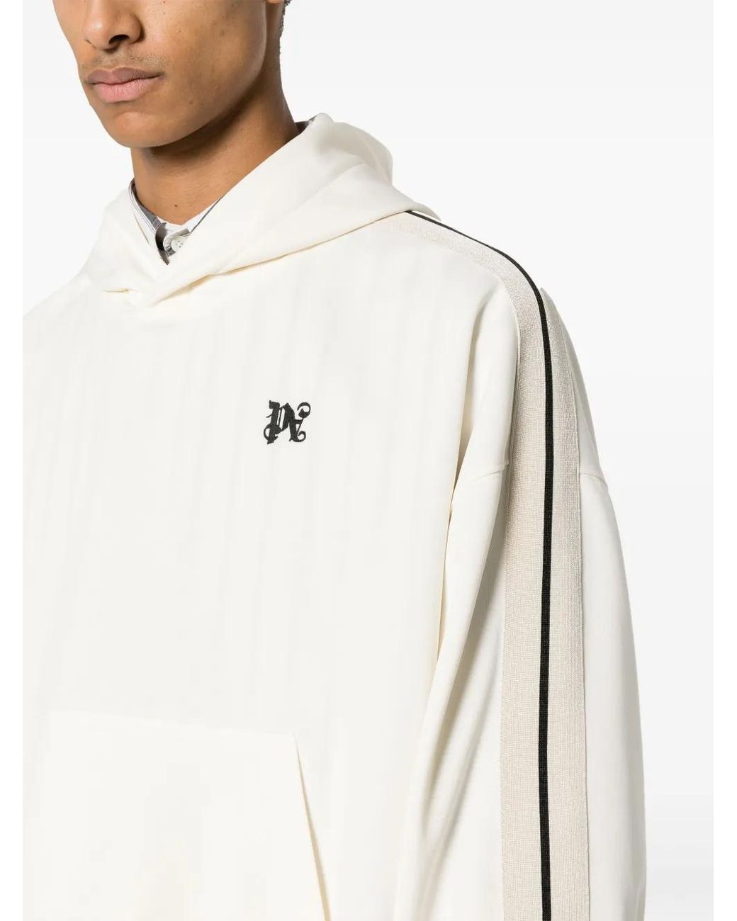 Palm Angels White Monogram-Embroidered Track Hoodie for men