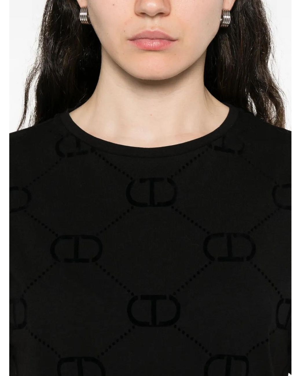 Twinset Black Logo-Pattern T-Shirt