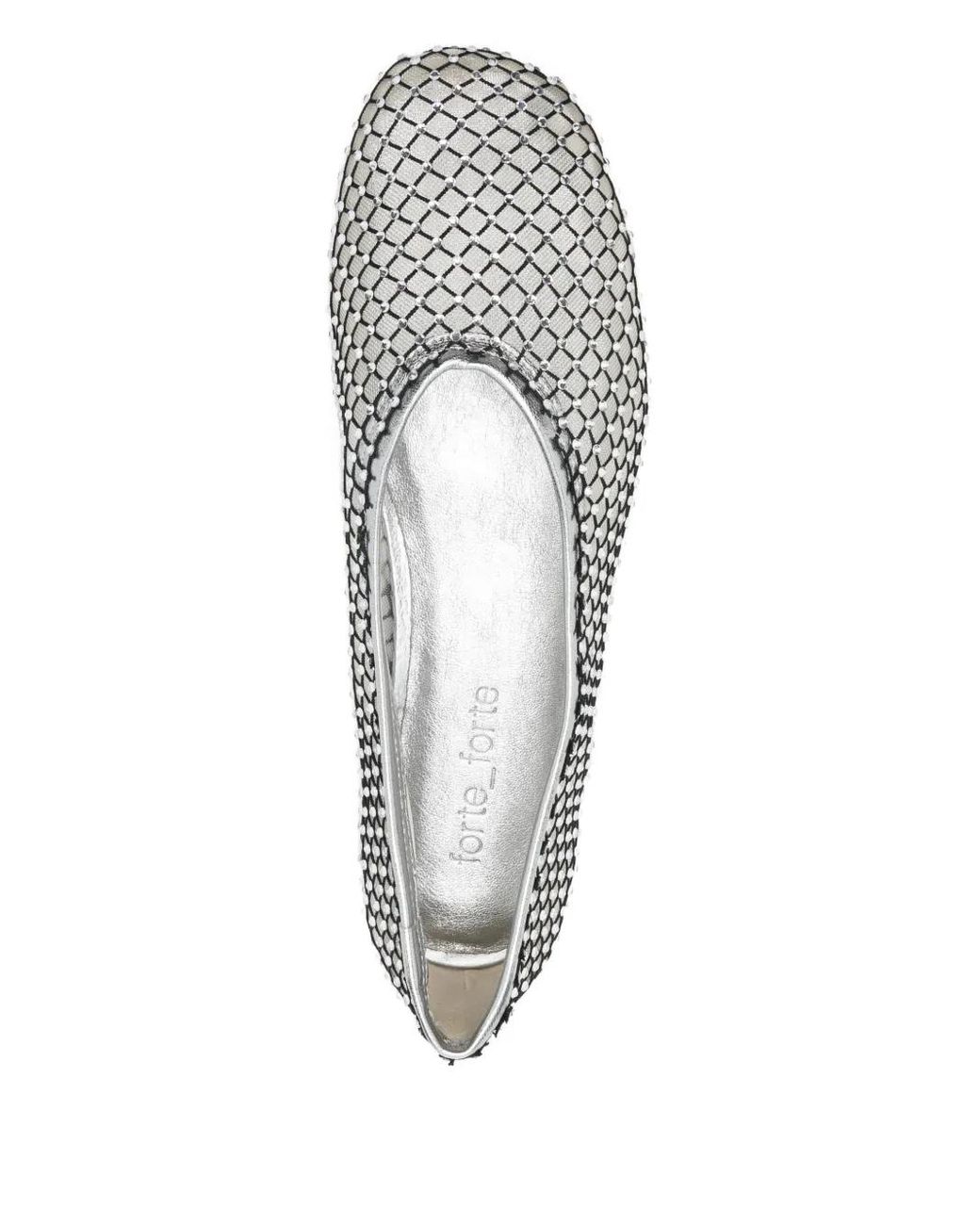 Forte_forte White Mesh-Embellished Ballet Flats