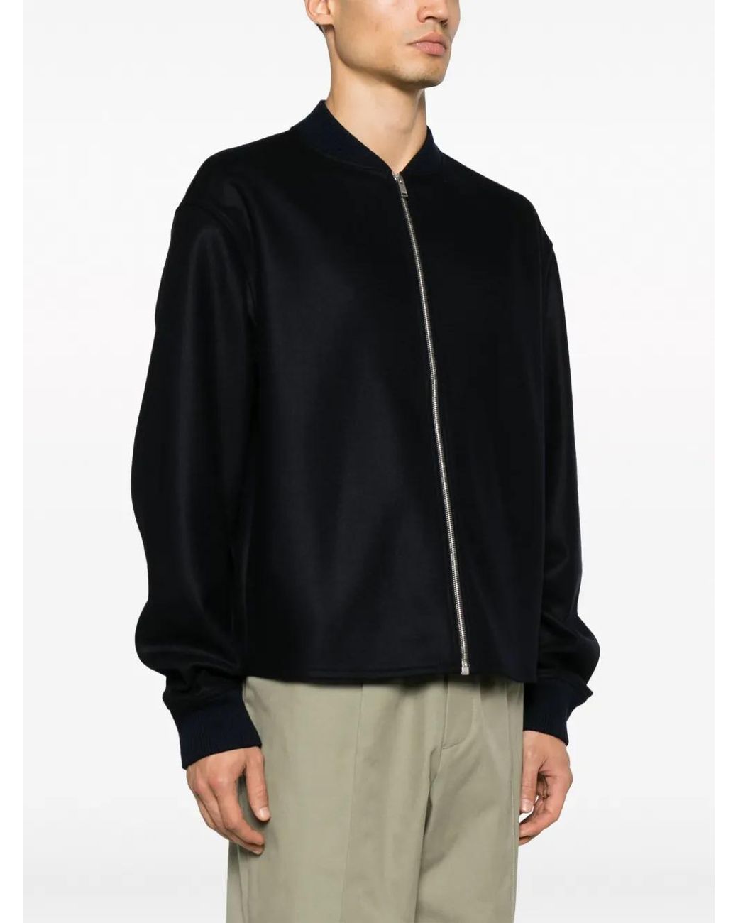 Jil Sander Black Zip-Up Wool Bomber Jacket for men