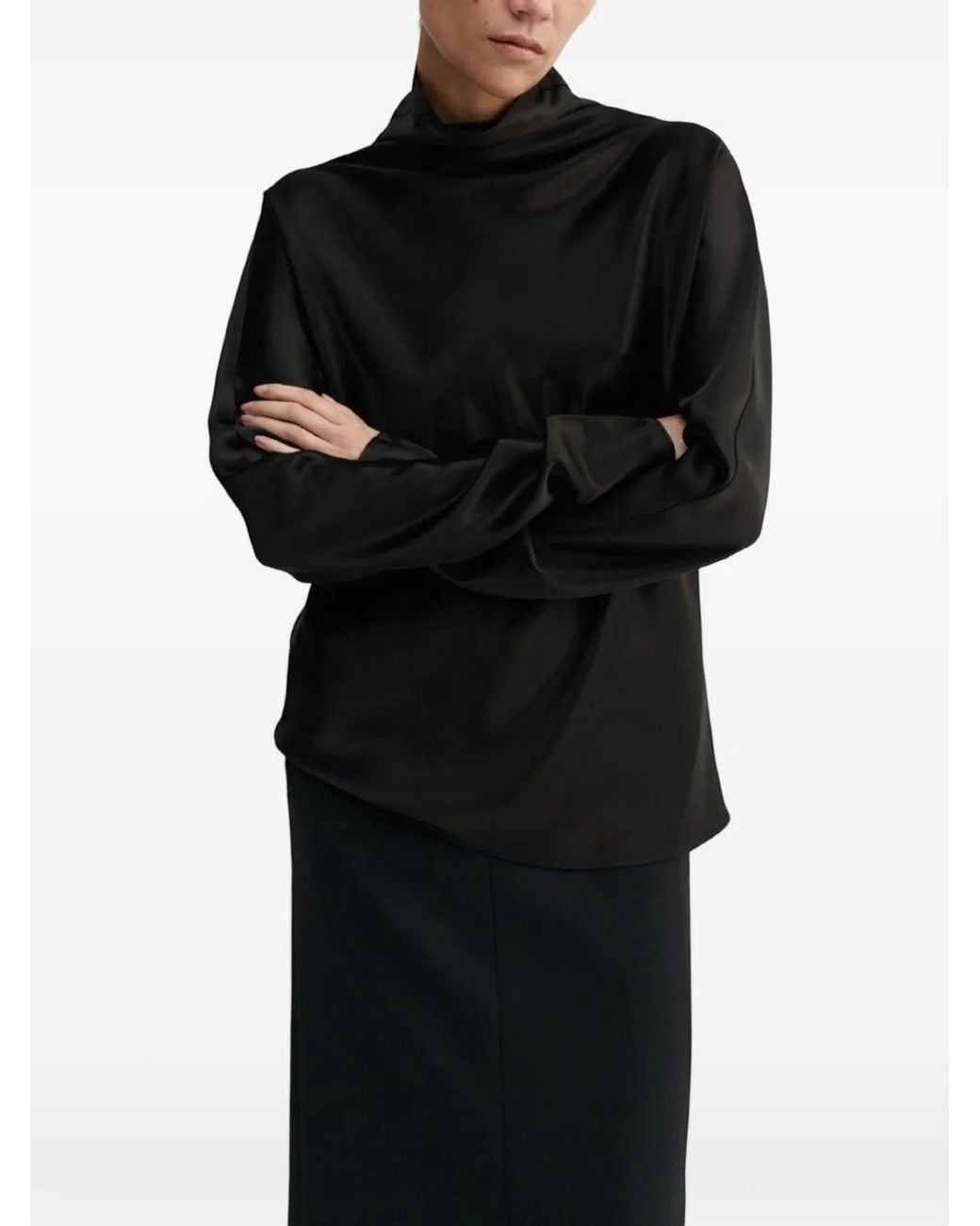 Almada Label Black Maddy High-Neck Satin Blouse