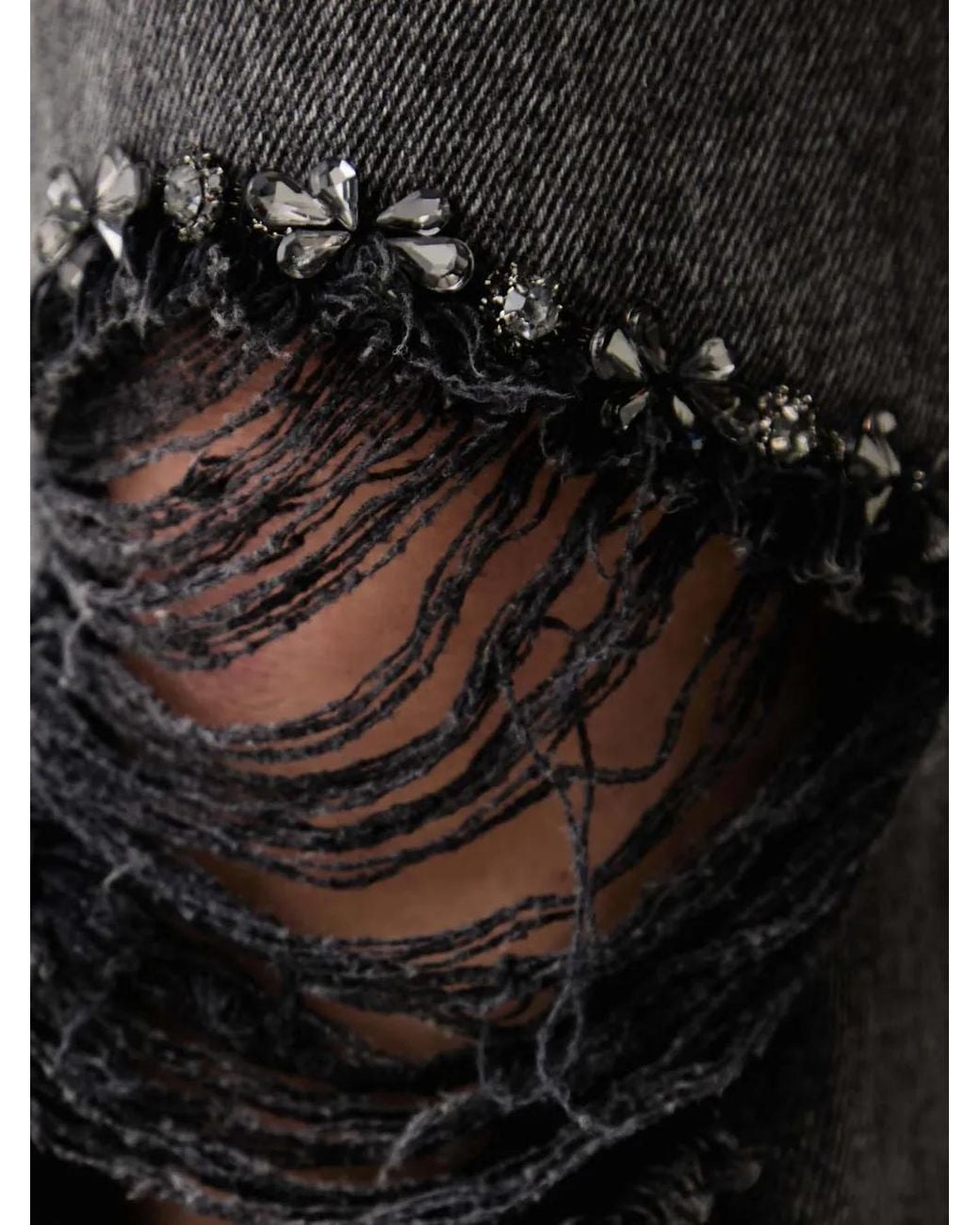 Sisley Black Embellished Distressed Jeans