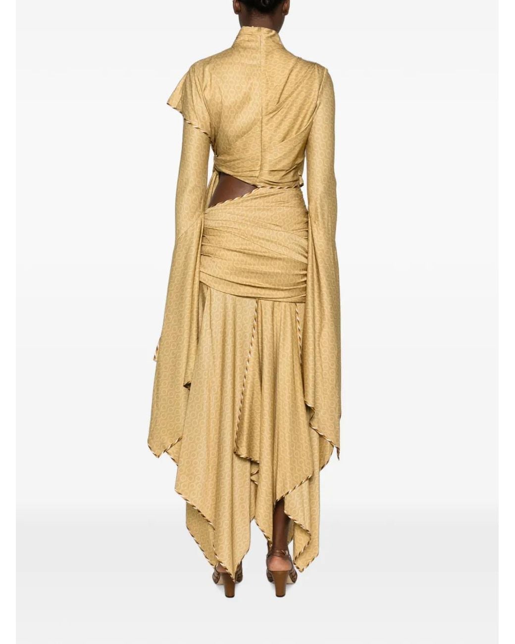 Zimmermann Metallic Monogram-Print Asymmetric Maxi Dress