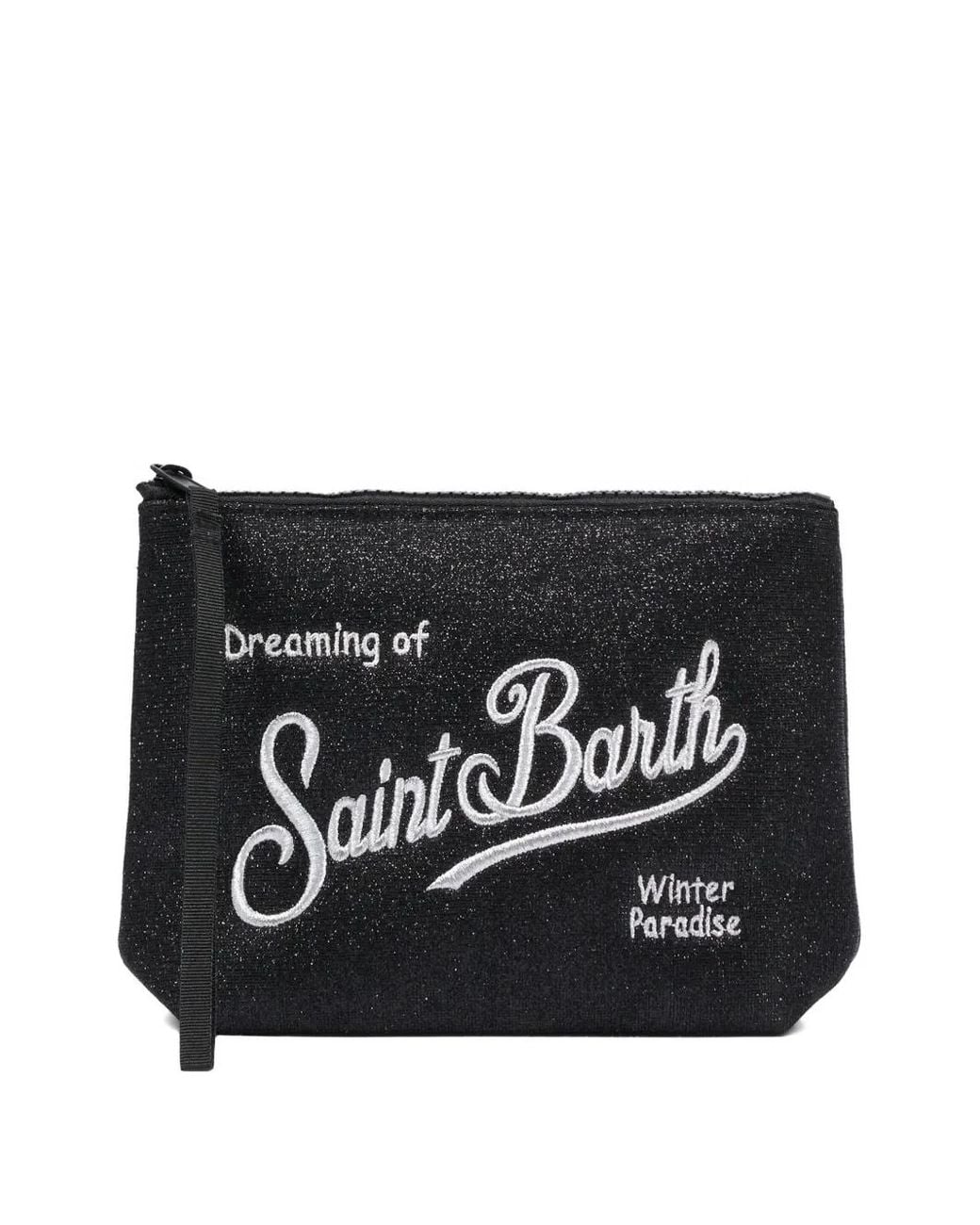 Mc2 Saint Barth Black Aline Glitter-Effect Embroidered Clutch Bag
