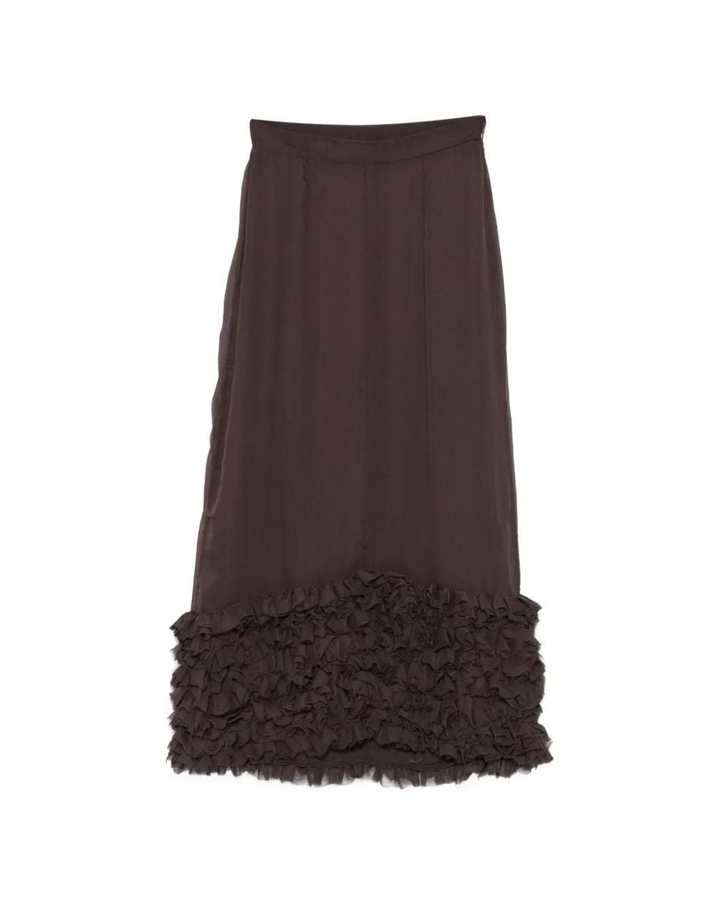 MSGM Brown Ruffled-Trim Midi Skirt