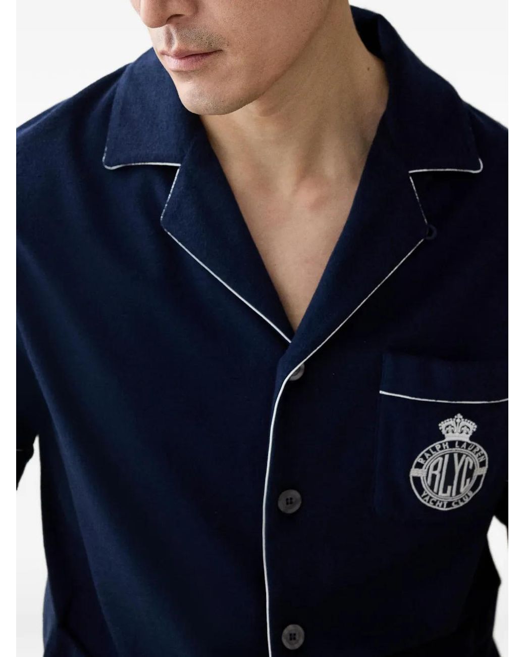 Ralph Lauren Blue Short-Sleeve Embroidered Cabana Shirt for men