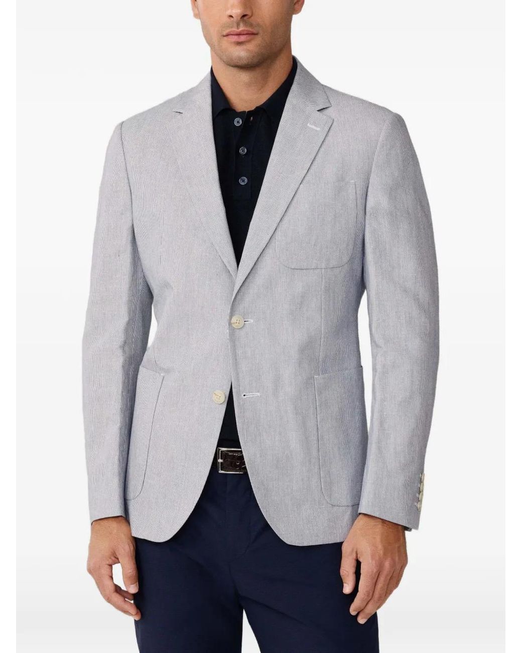 Hackett Gray Ascot Ticking-Stripe Single-Breasted Blazer for men
