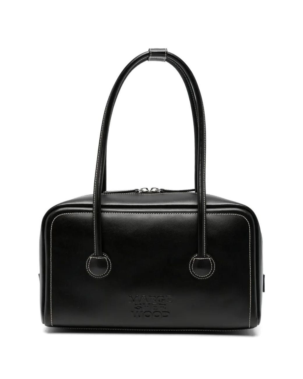 MARGE SHERWOOD Black Contrast-Stitch Embossed-Logo Tote Bag