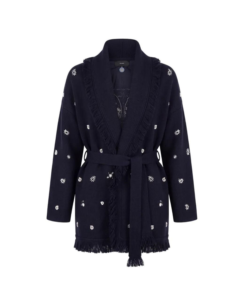 Alanui Blue Echoes Of The Bandana Paisley-Print Fringed Cardigan