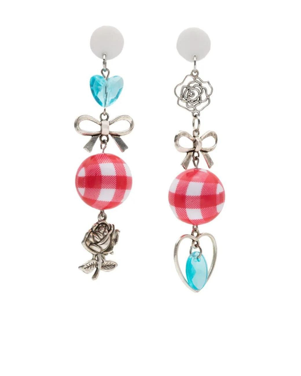 Amir Slama White Bow Heart-Motif Drop Earrings