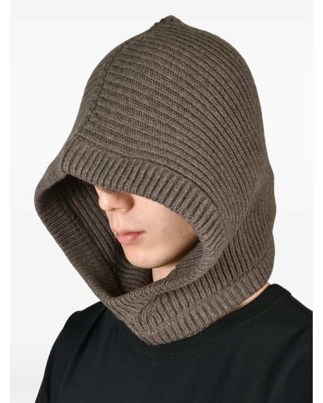Rick Owens Black Ribbed Cashmere-Blend Hood for men