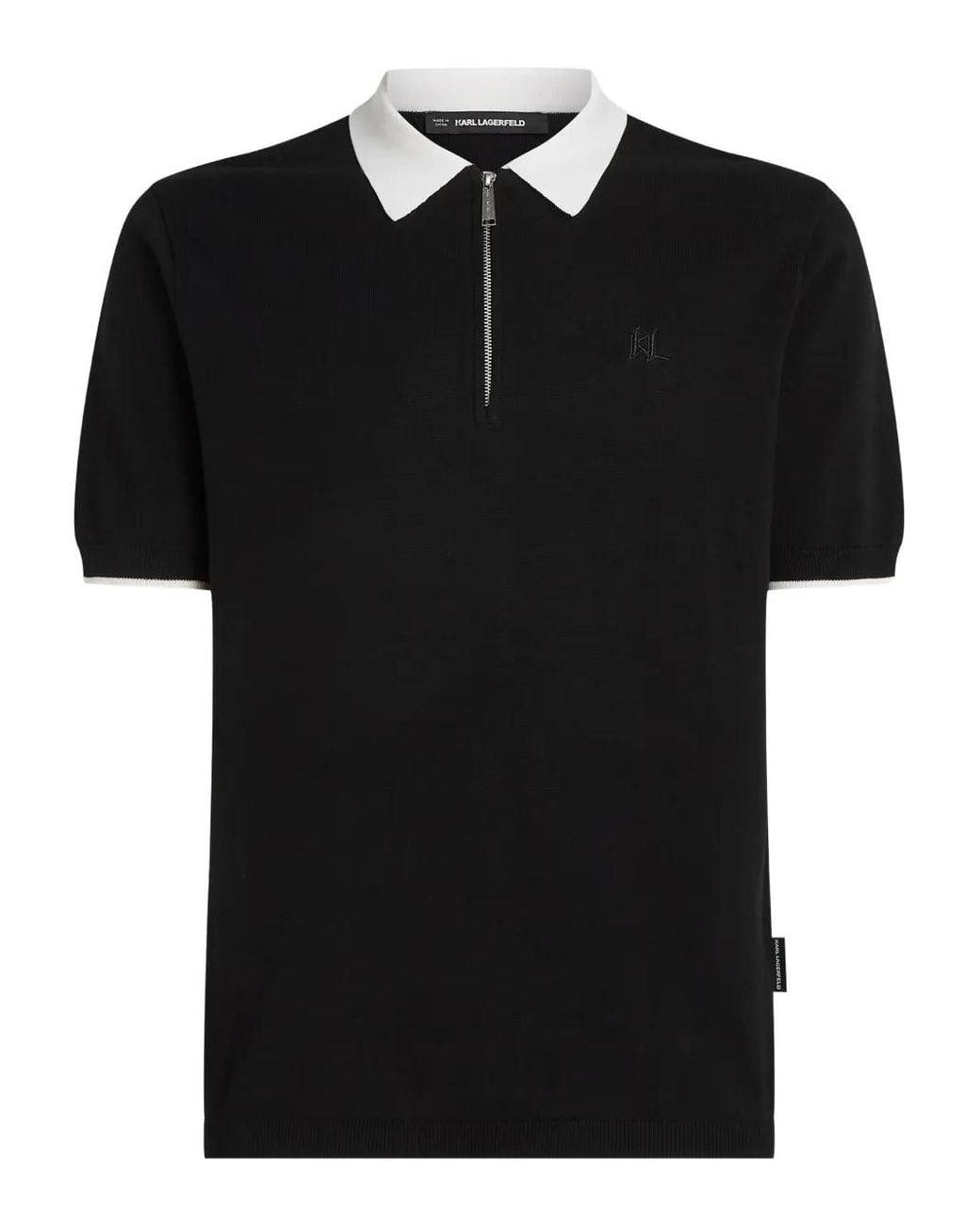 Karl Lagerfeld Black Contrast-Collar Half-Zip Polo Shirt for men