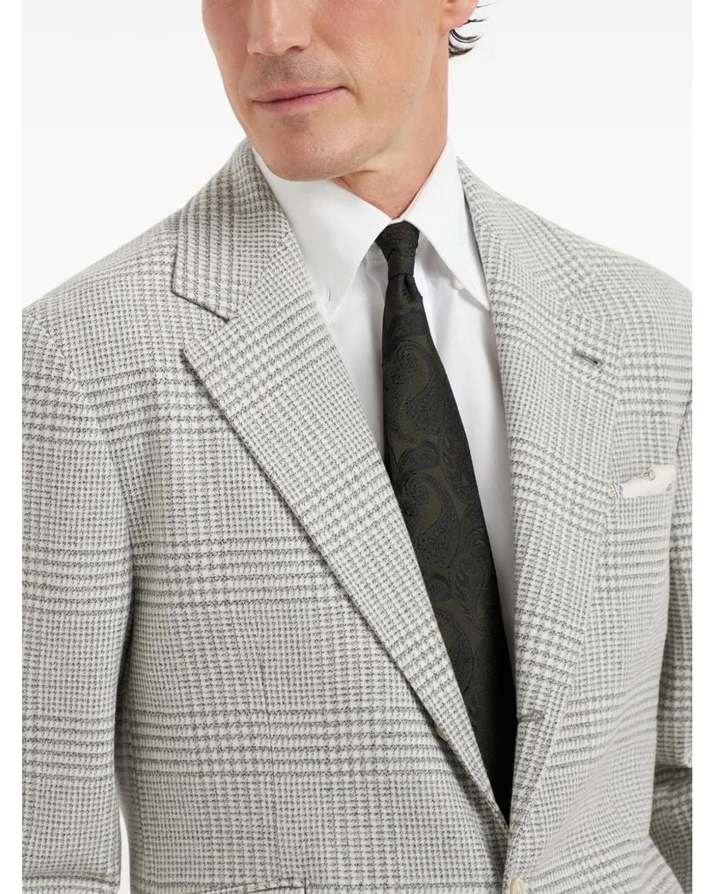 Brunello Cucinelli Green Jacquard Silk Tie for men
