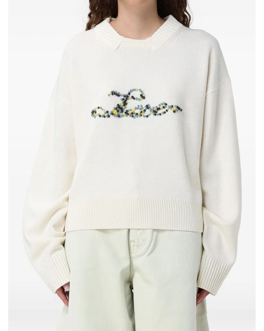 Paul Smith Gray Cream 'Love' Embroidered Knitted Sweater
