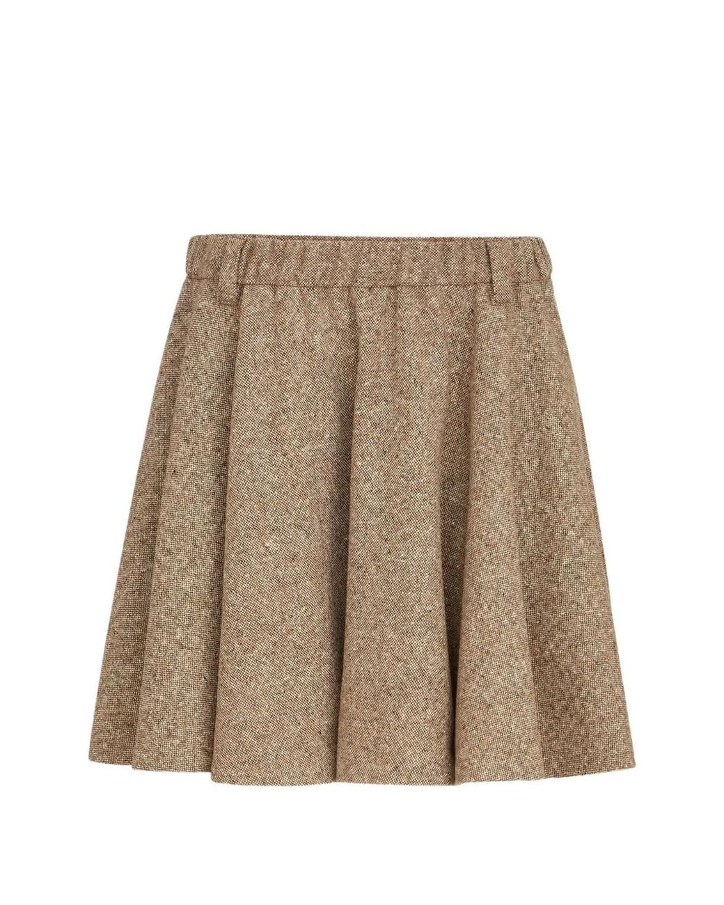 Brunello Cucinelli Brown Virgin Wool Donegal Mini Circle Skirt With Monili