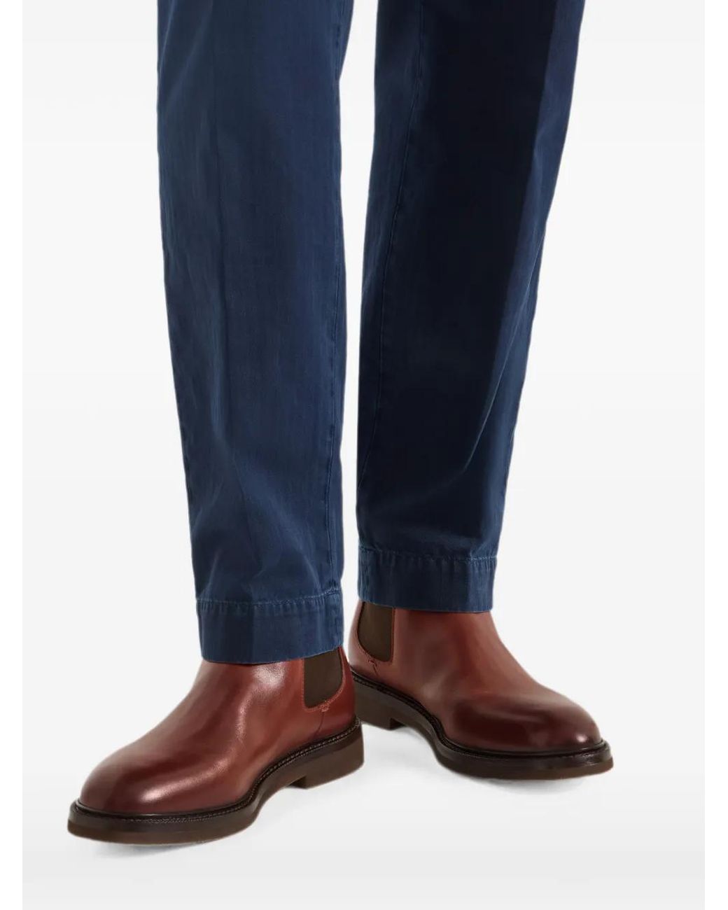 Brunello Cucinelli Brown Waxed Calfskin Chelsea Boots for men