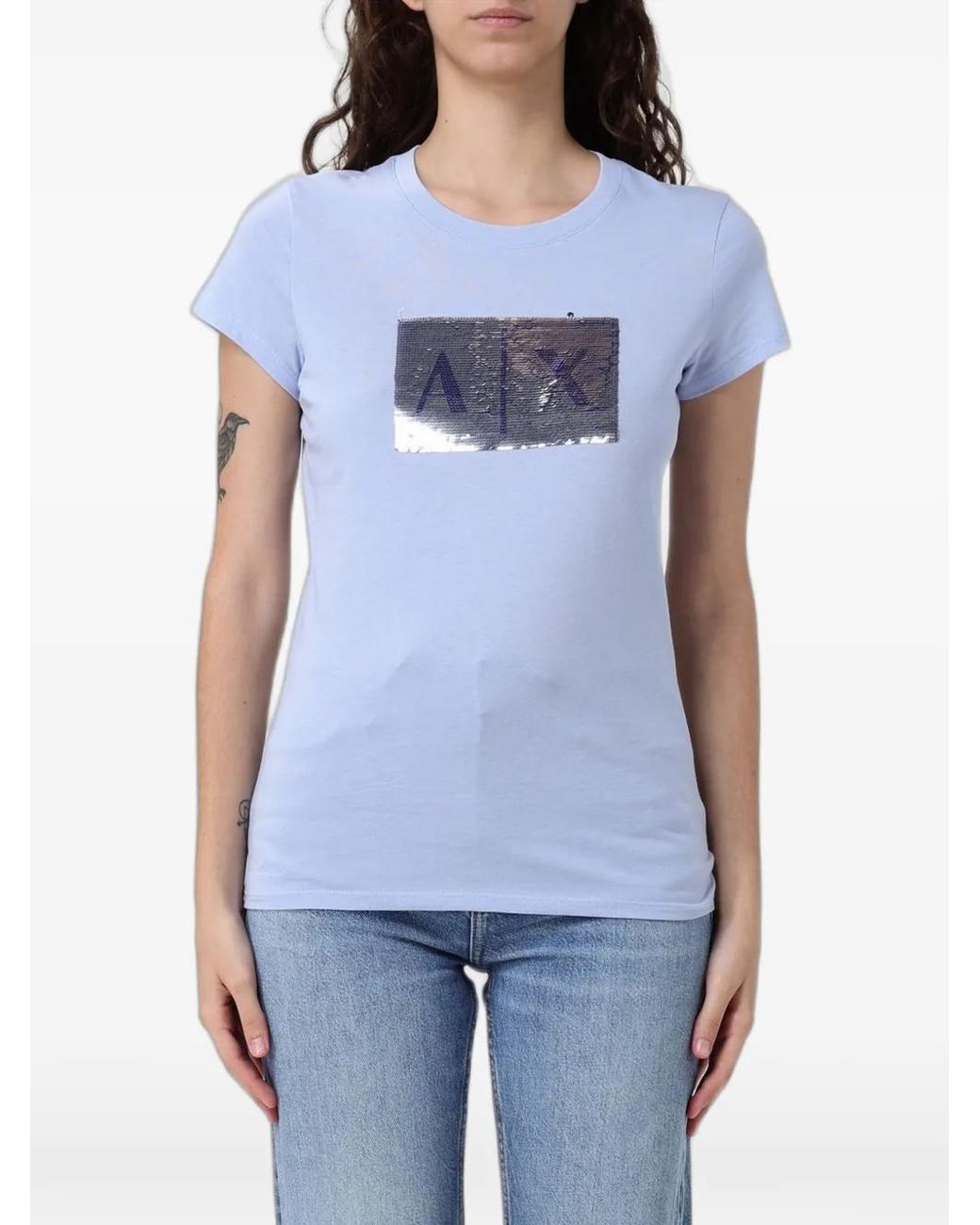 ARMANI EXCHANGE Blue Sequin-Embellished T-Shirt
