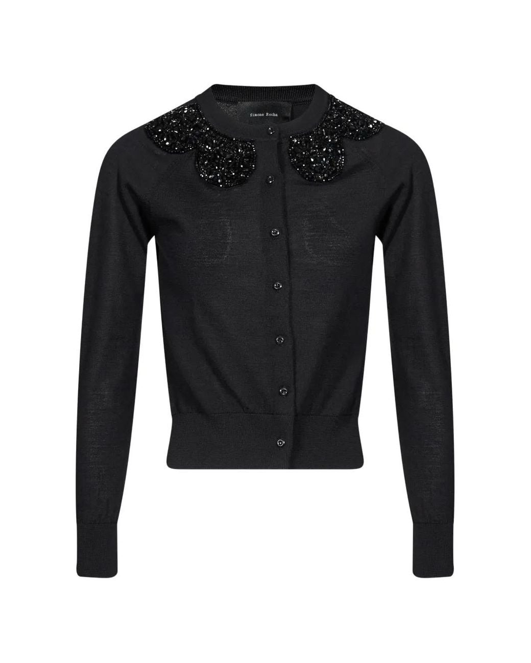 Simone Rocha Black Turbo Bead-Embellished Scalloped Cardigan