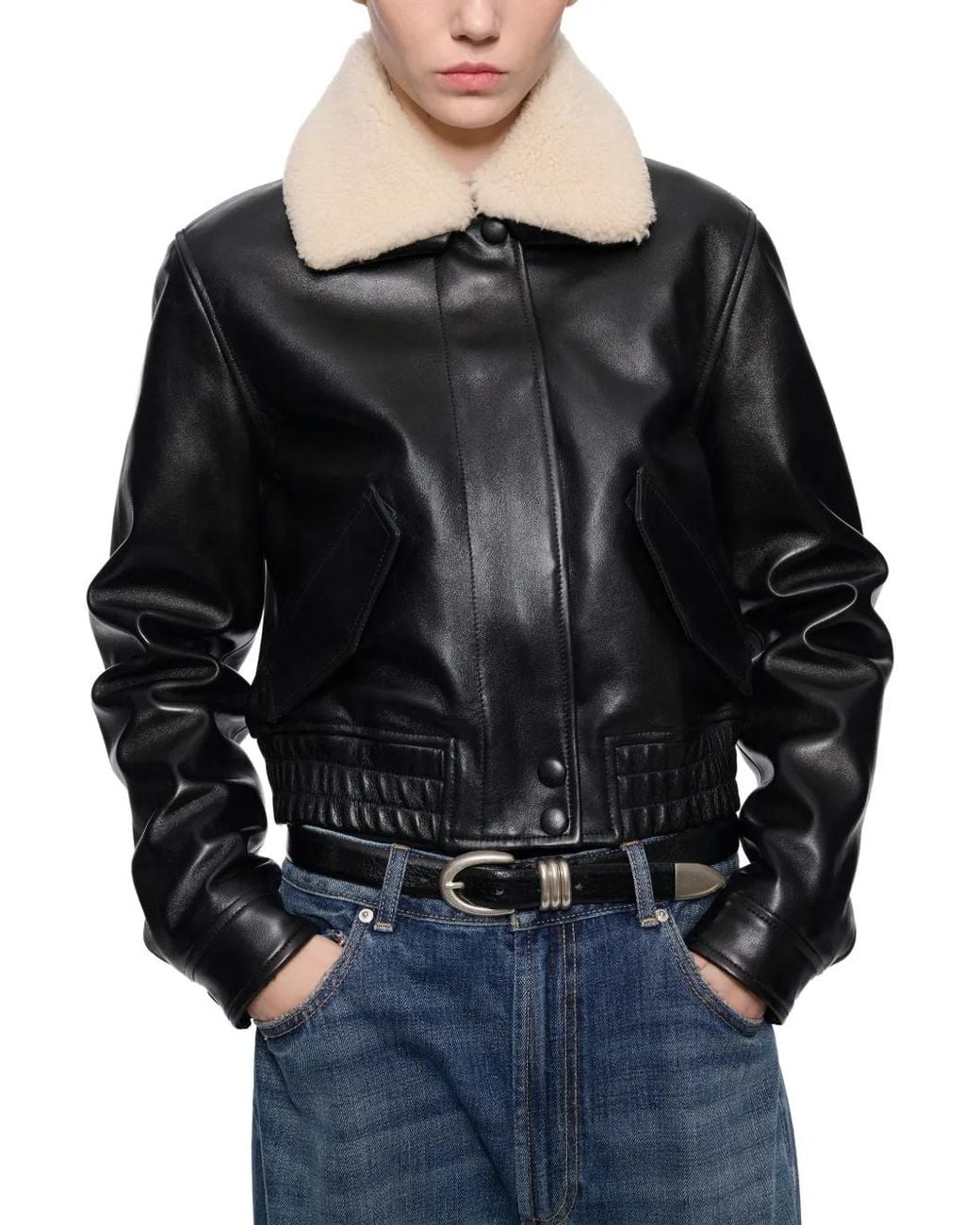 Stand Studio Black Dee Faux-Fur Collar Leather Jacket