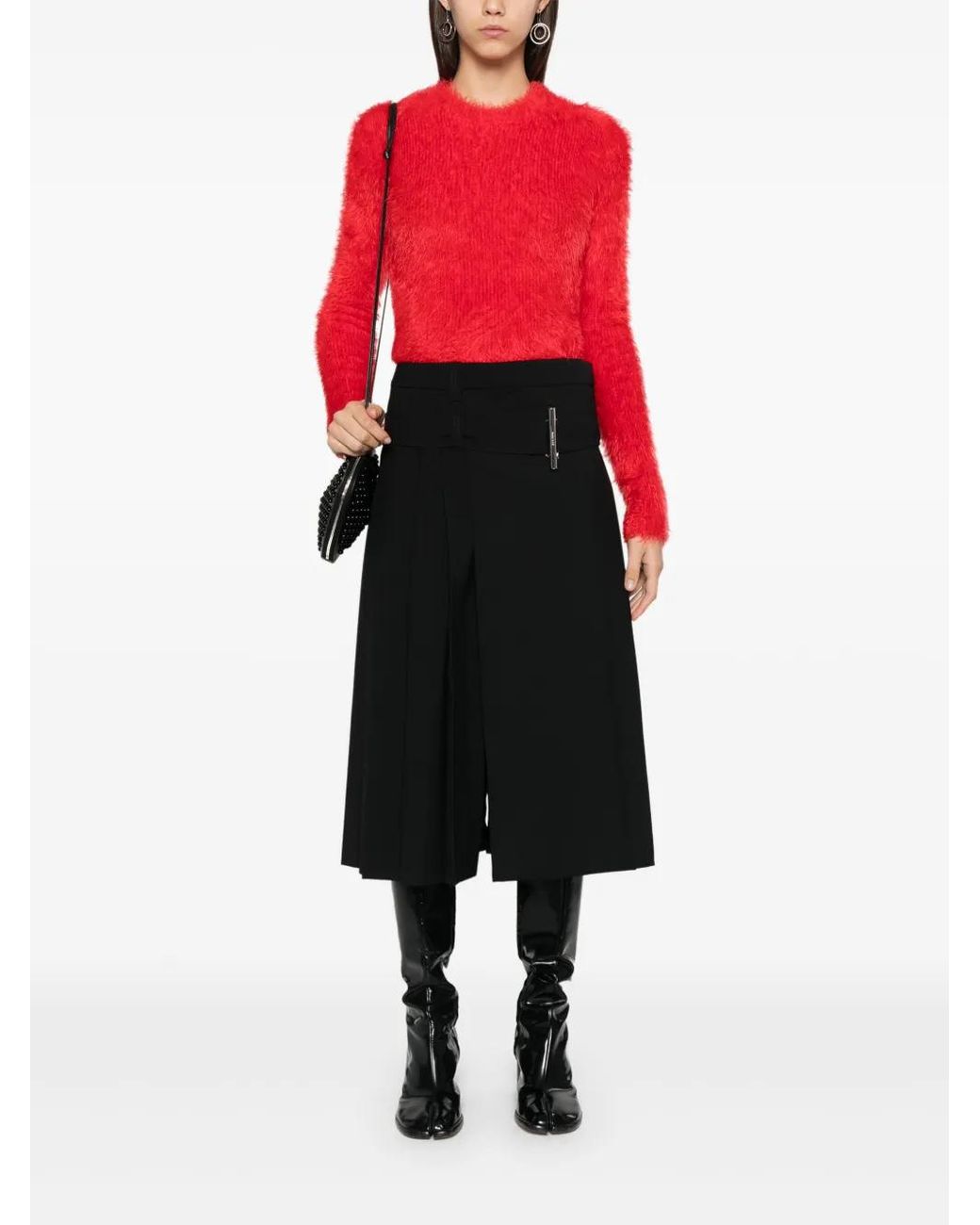 Alexander McQueen Black Pleated Midi Skirt