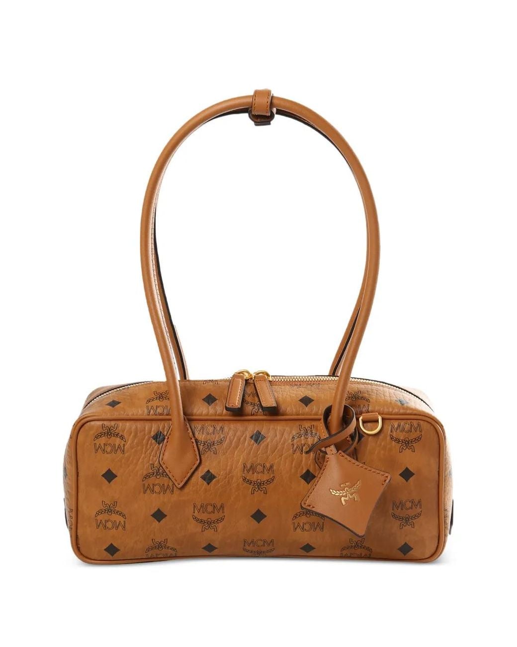 MCM Brown Aren Monogram Zip Shoulder Bag