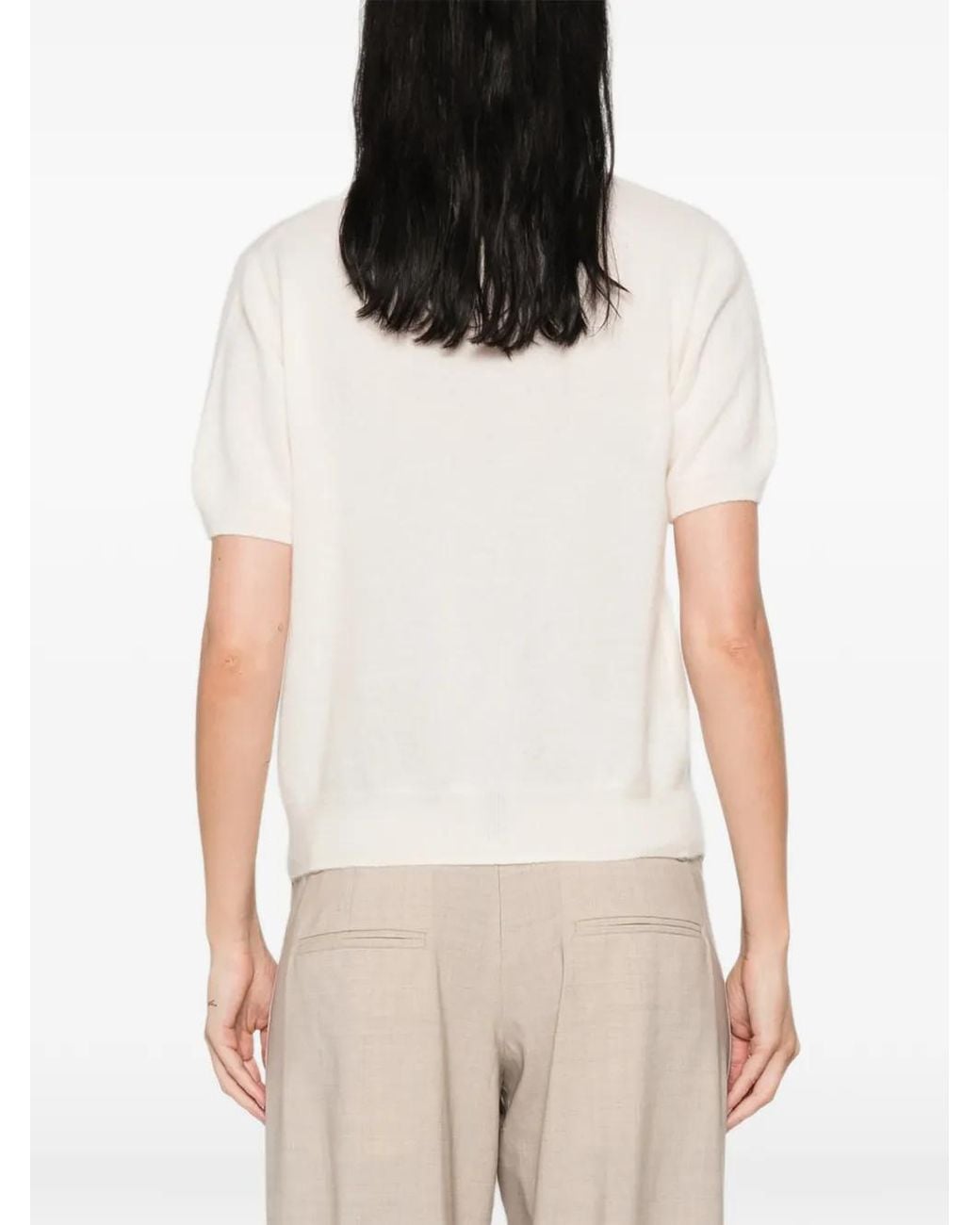 IVORY PARIS White Petal Short-Sleeve Crew-Neck Sweater