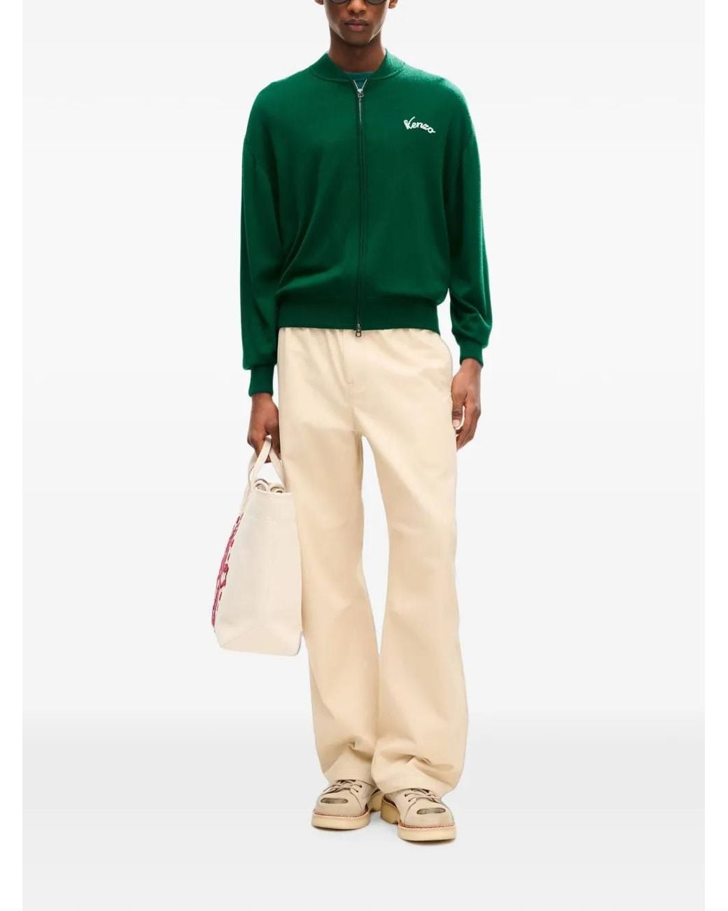 KENZO Green Eiffel Tower Wool Cardigan for men