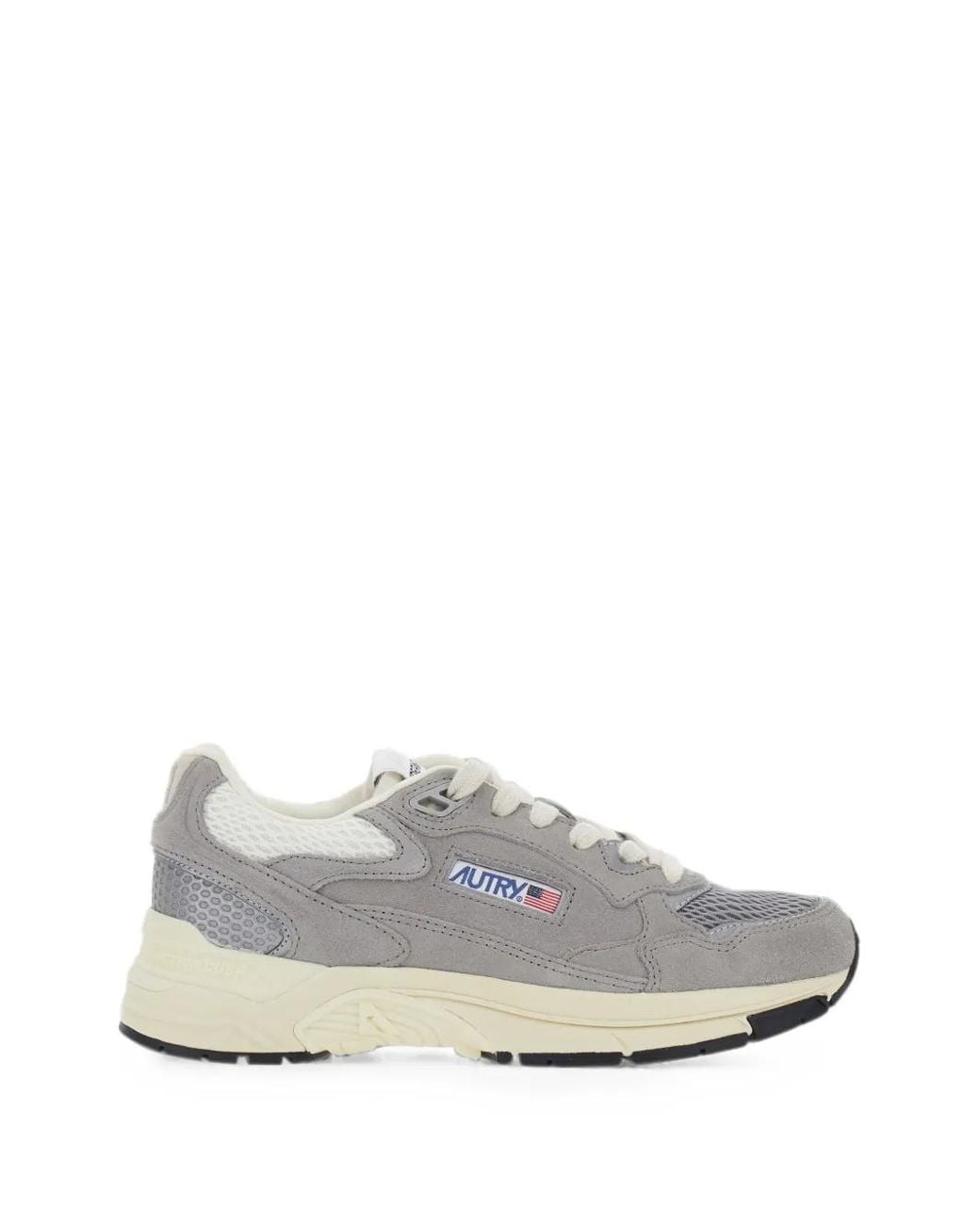 Autry White Suede & Fabric Low Top Sneaker With Logo Patch Detail