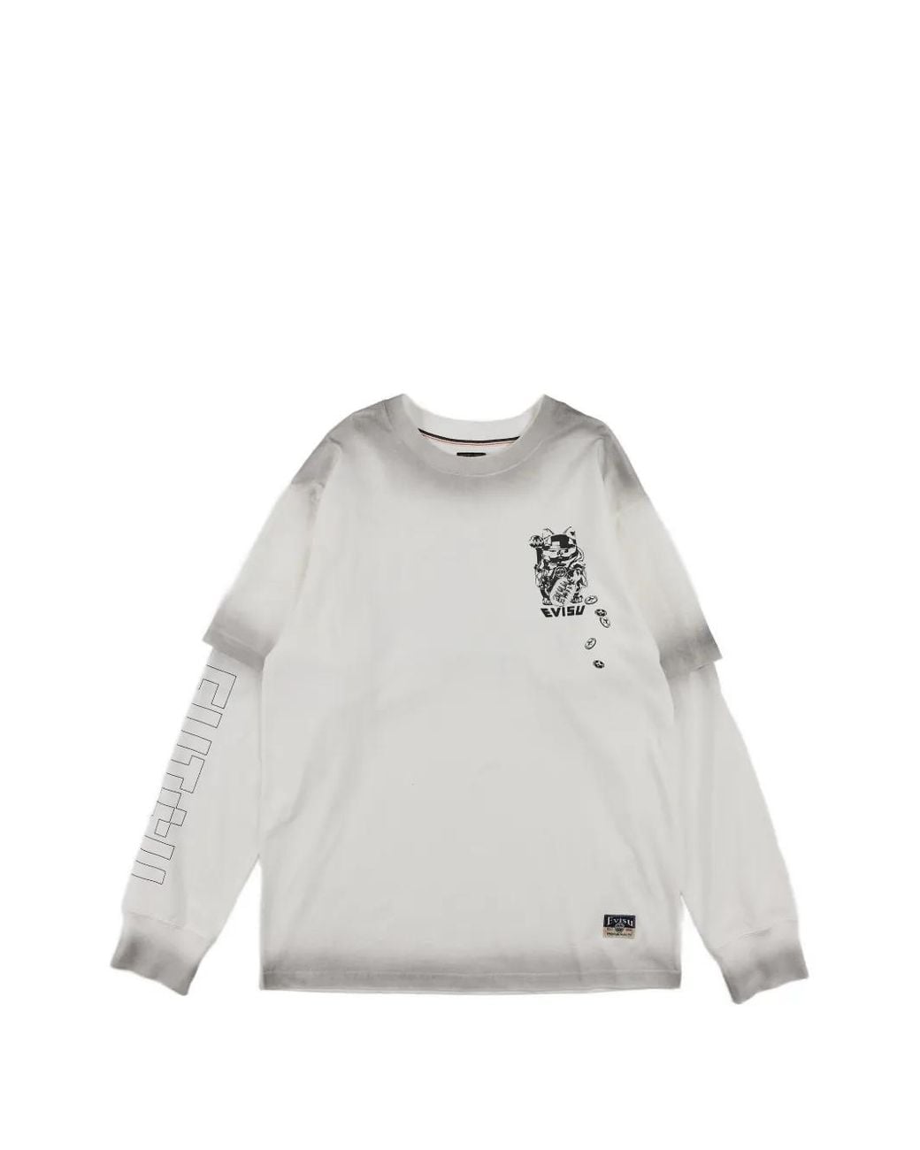 Evisu White Layered-Sleeve Graphic-Print T-Shirt for men