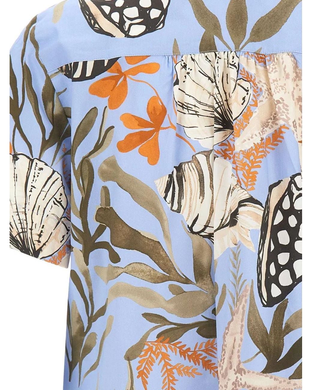 Marella Blue Marine-Print Gathered Shirt