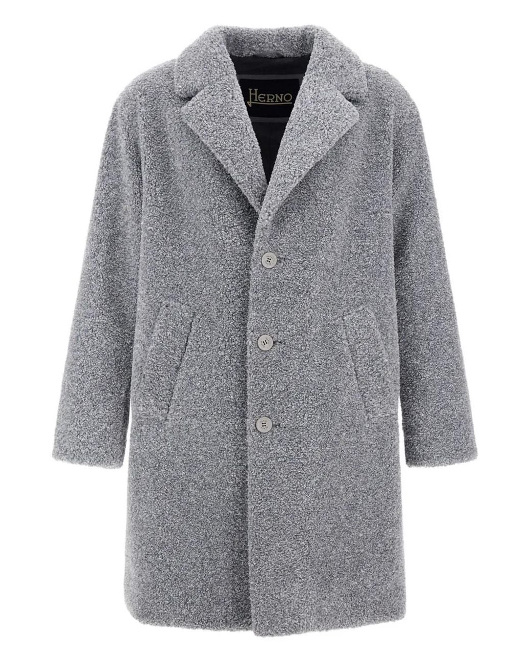 Herno Gray Mohair Wool Singlebreast Coat for men