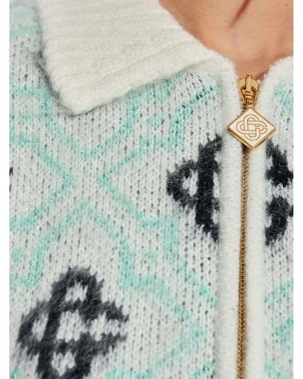 Casablanca Blue Monogram-Pattern Zip-Up Cardigan
