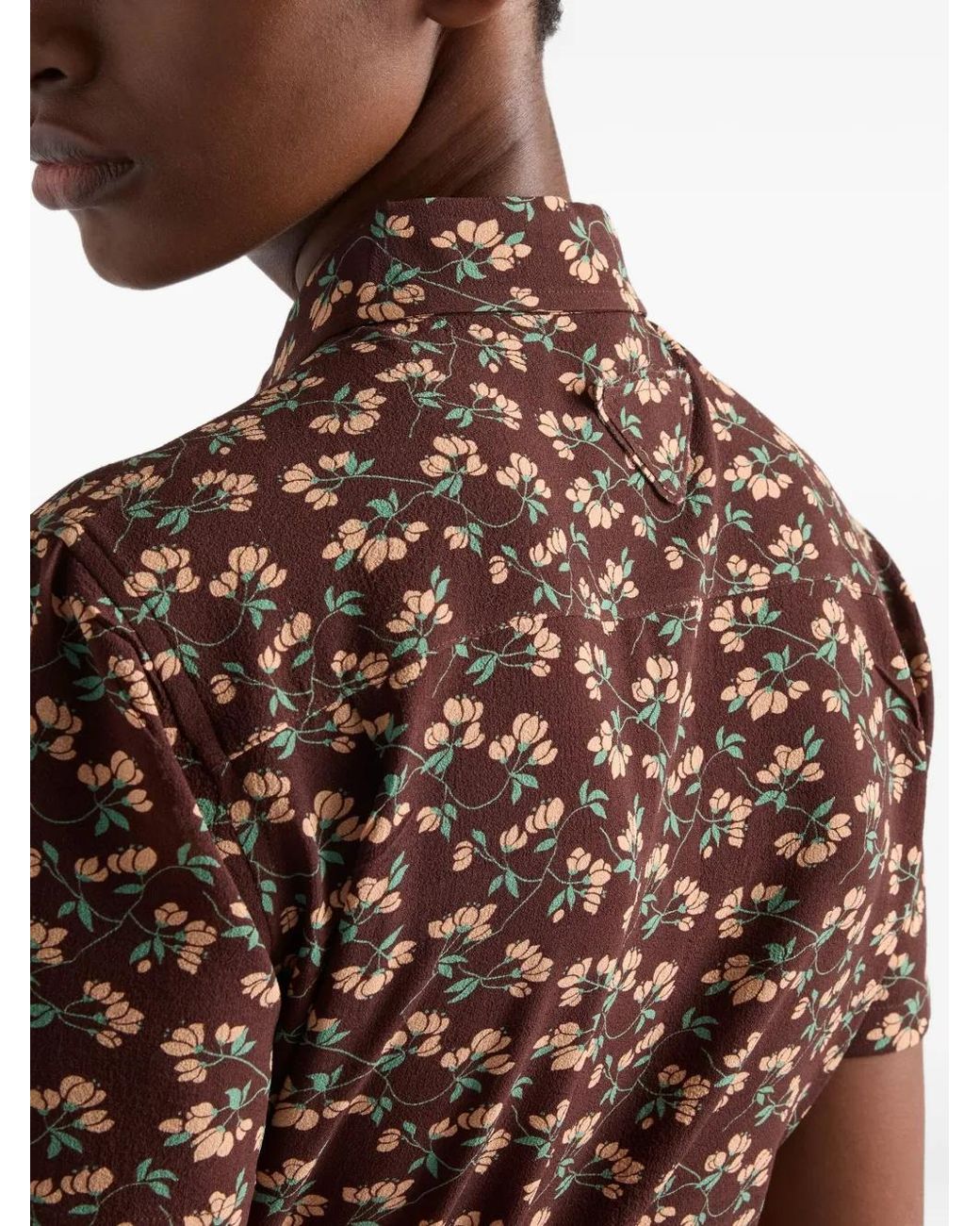 Prada Blouse Met Opgestikte Zak En Bloemenprint in het Brown