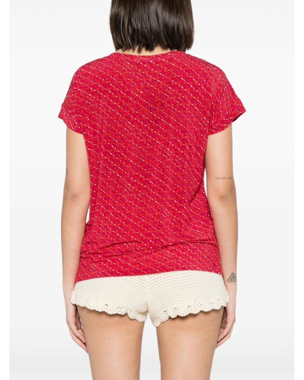 Siyu Red Geometric-Print T-Shirt