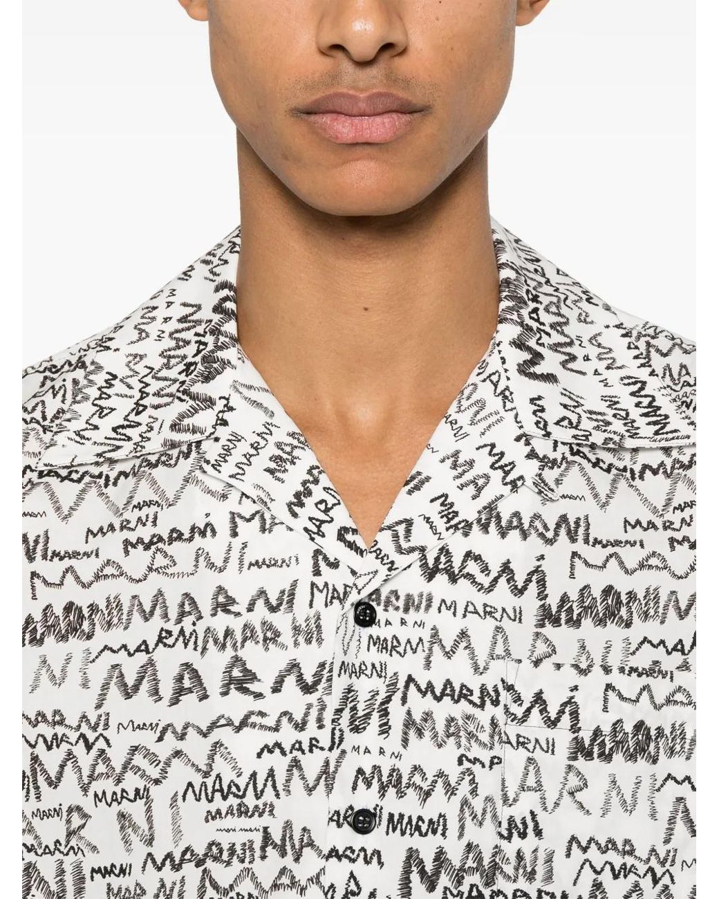 Marni White Pencil Logo-Print Shirt for men