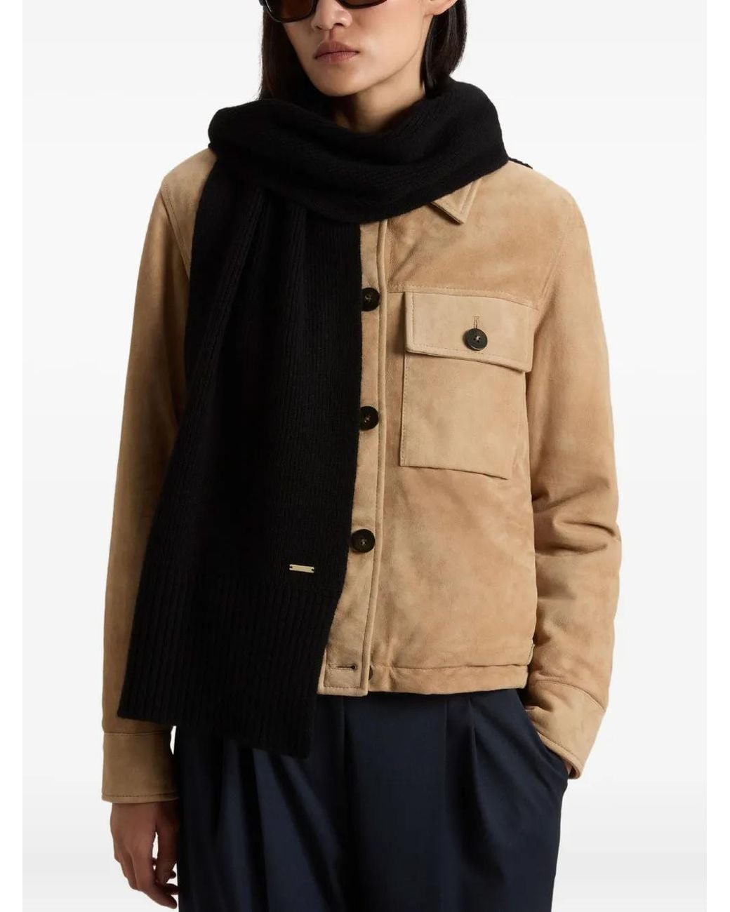 Woolrich Black Ribbed Cashmere Scarf