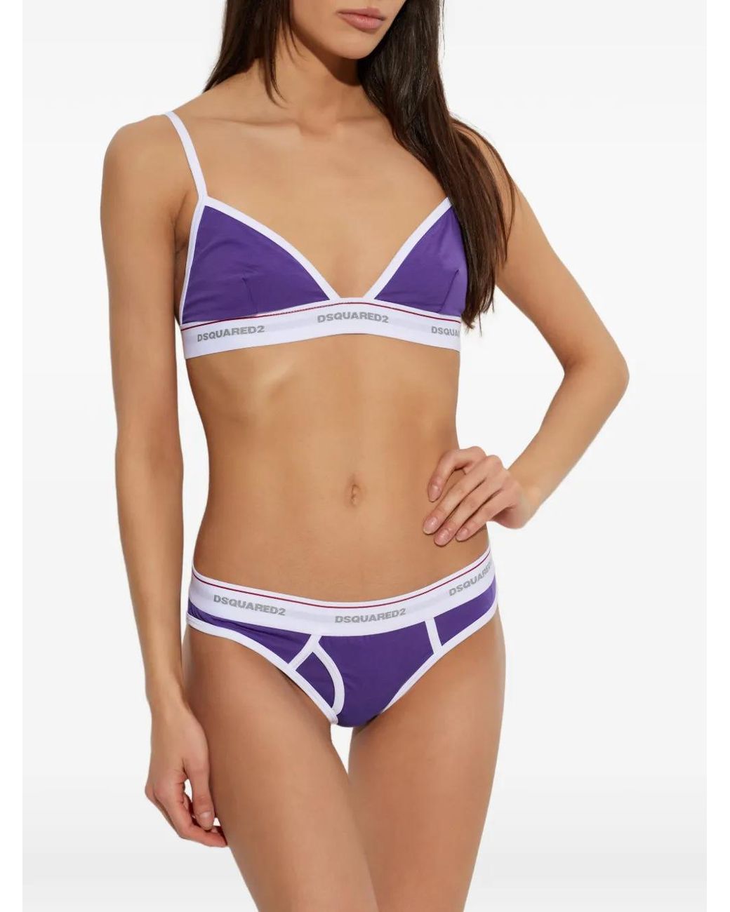 DSquared² Purple Logo-Tape Triangle Bra